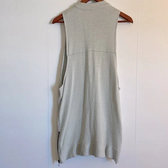 Free People Highway Slub Knit Vest Size S Light Gray Longline Zip Front - Picture 5 of 10